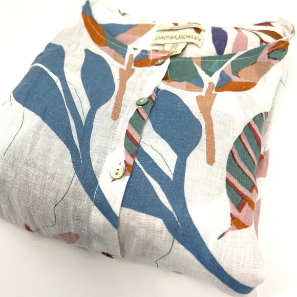 Cynthia Rowley floral convertible sleeve linen tunic top tropical button Size 1X - Picture 10 of 11